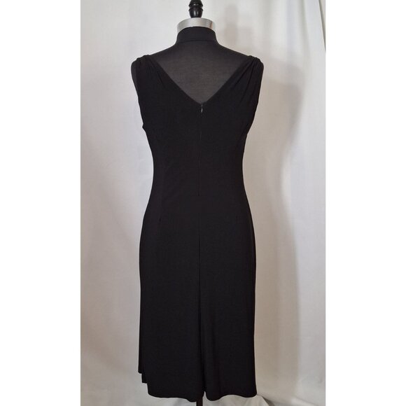 Slimming Black Cocktail Dress 14P Button Detail Deep Cowl Neck Drape MatteJersey - Picture 2 of 14